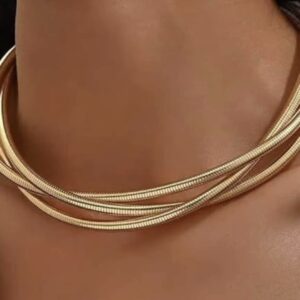 Simple three twist choker collar metal clavicle necklace