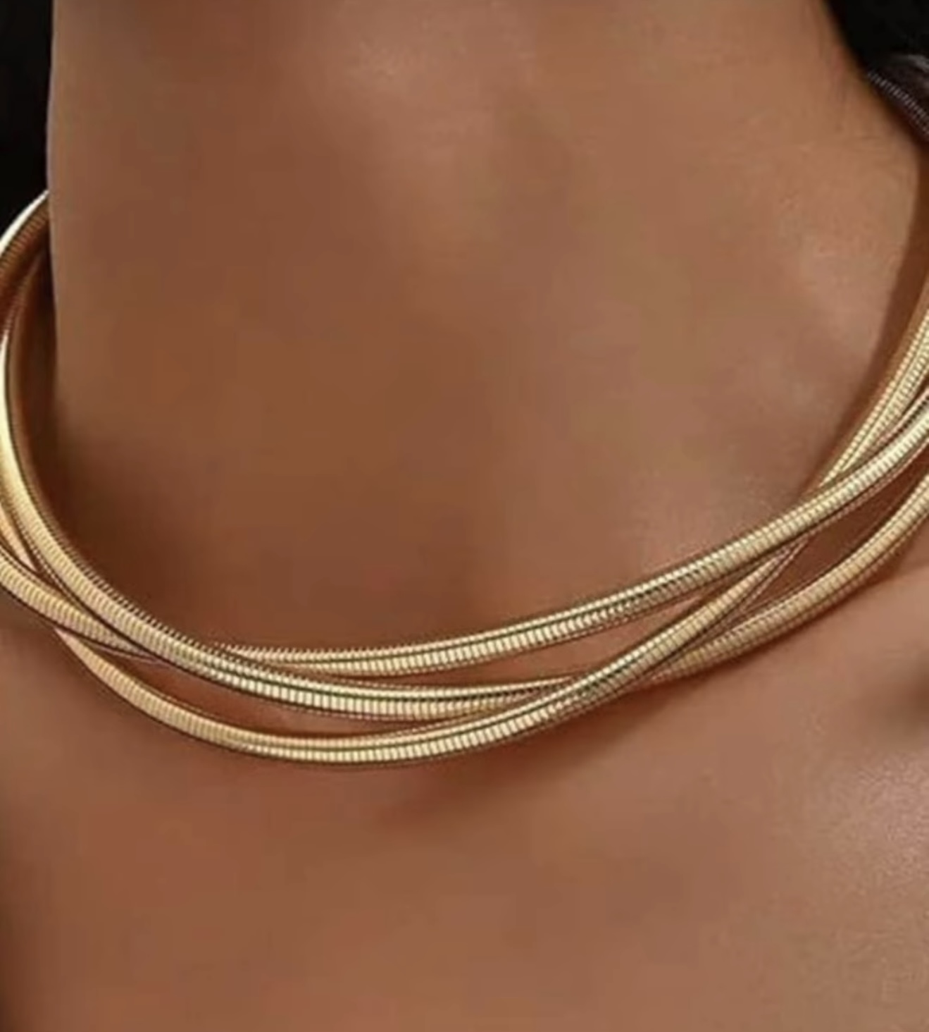 Simple three twist choker collar metal clavicle necklace