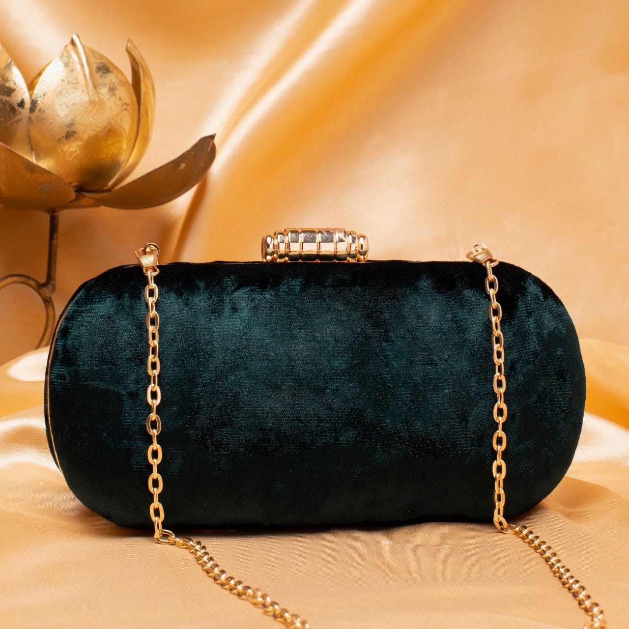 Designer Clutches in Capsule Shape Bottle green