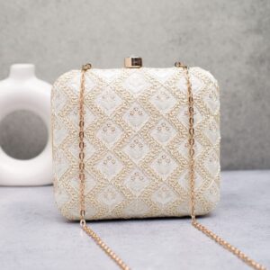 Designer Ethnic Embroidery Clutches White