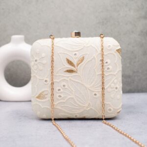 Designer Ethnic Embroidery Clutches Off White