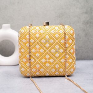 Designer Ethnic Embroidery Clutches Yellow